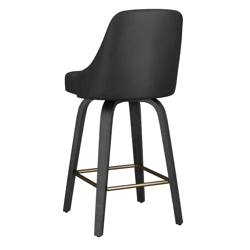 Modern Faux Leather & Bentwood 26" Counter Stool w/Swivel, Set of 4 - Ivory & Whitewash
