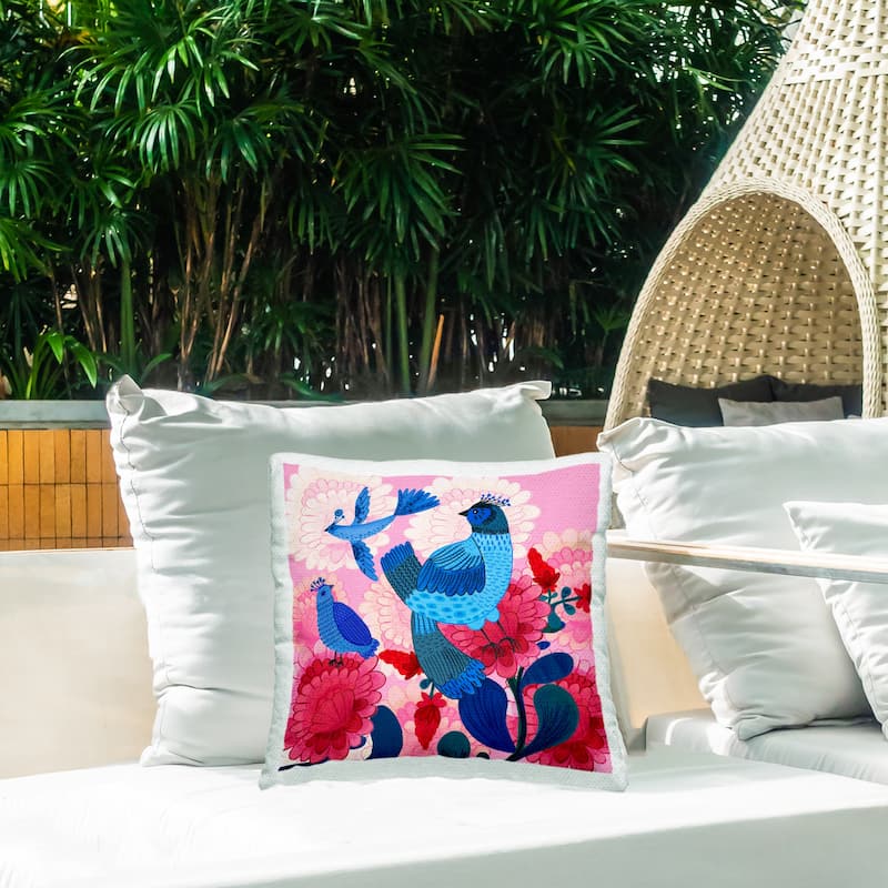 Stupell Folk Birds on Dahlias Printed Outdoor Throw Pillow Design by Kay Widdowson