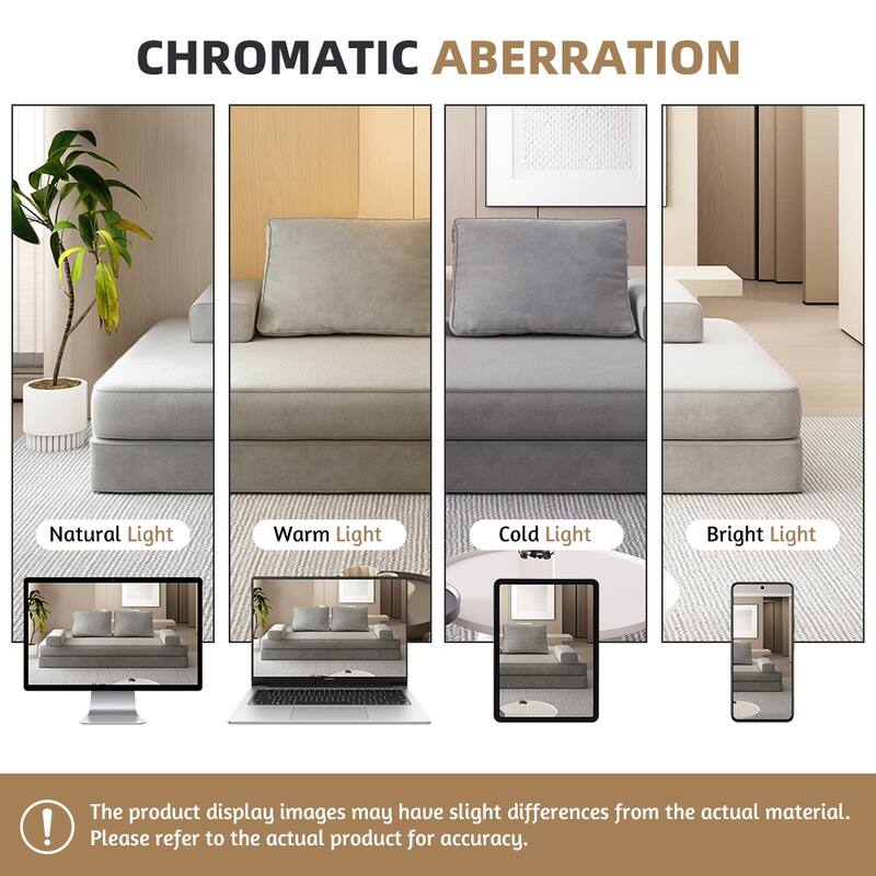 86.6" Convertible Loveseat Sofa Bed with Removable Backrests, Chenille Fabric Sleeper Sofa, Chaise Lounge, Floor Folding Couch
