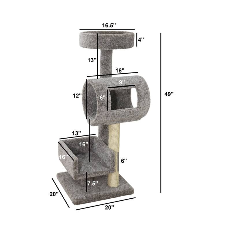 Compact Multi-Level Cat Climber with Soft Carpet Perches and Sturdy Sisal Rope Scratching Post for Playful Indoor Cats