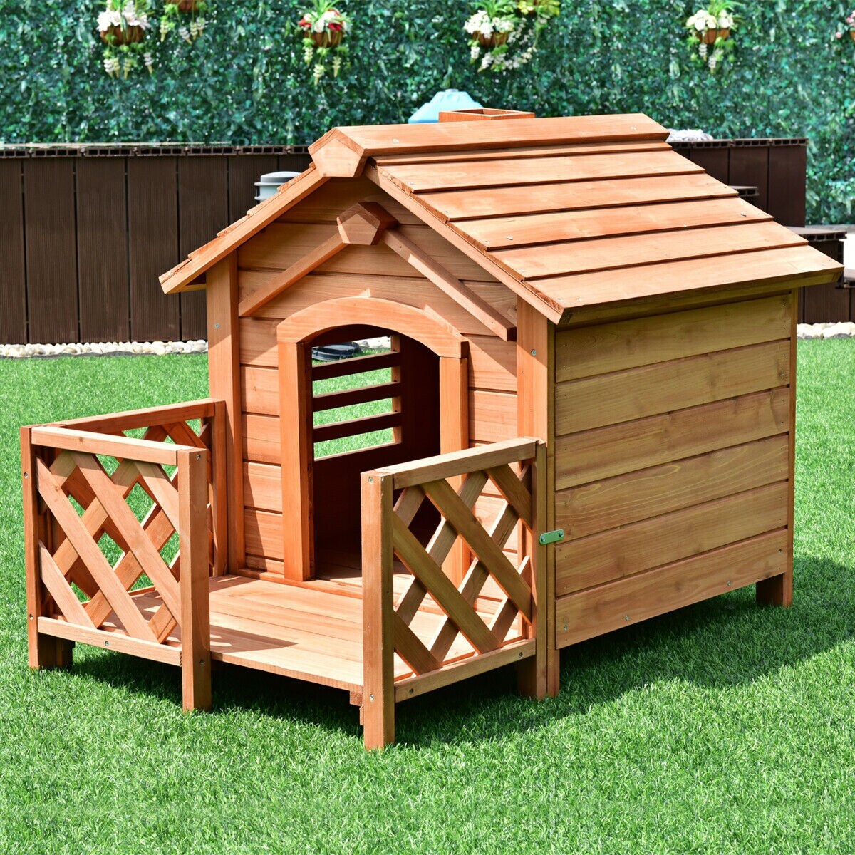 Shop Gymax Wooden Pet Dog House Kennel Shelter Crates With Porch Window In Outdoor Natural Color Overstock