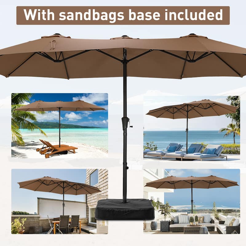 Autlaycil 15ft Patio Umbrella with Base,Large Outdoor Rectangle Double-Sided Umbrella