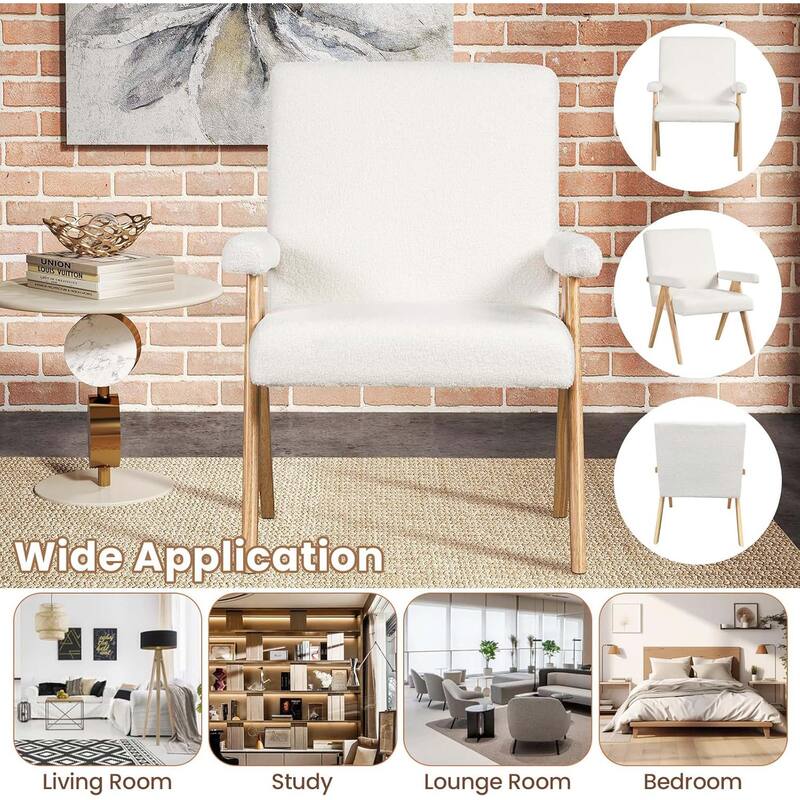 Sherpa Fabric Armchair Upholstered Reading Chair Leisure Chair