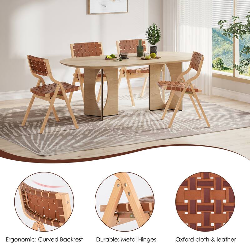 Wood Folding Chairs Set of 2, Wooden Indoor Stackable Dining Chairs for Kitchen & Dining Room Chair Woven Seat