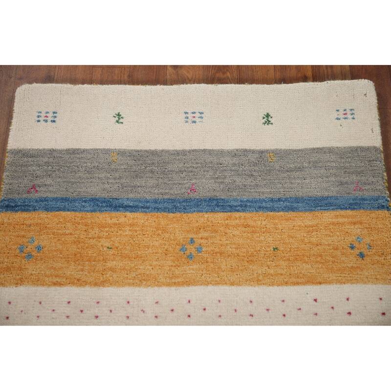 Striped Gabbeh Indian Rug Handmade Wool Carpet - 2'7"x 4'11"