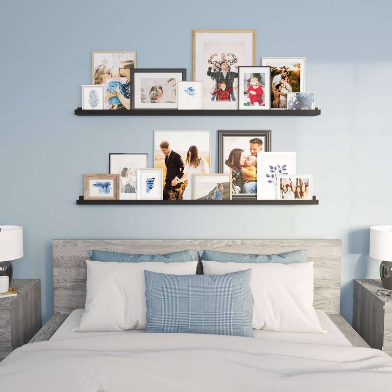 Wallniture Denver Narrow Picture Ledge Wall Shelves 60" ,Black, Set of 2