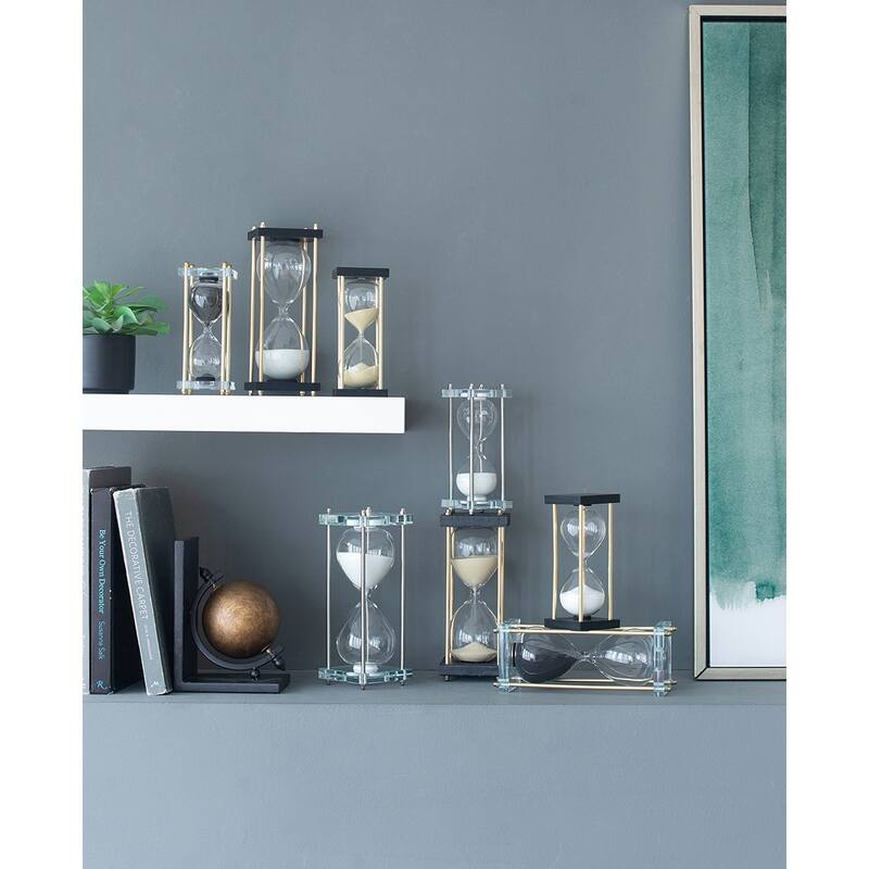 3x3x10" Black Hourglass, Framed with Crystal Stand, 30min