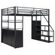 preview thumbnail 24 of 28, Full Size Metal Loft Bed with Storage Staircase and Open Wardrobe, Multifunctional Bed Frame with Shelves and Lockers