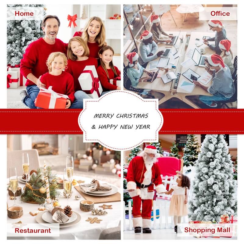 Gymax 5/6/7 FT Artificial Hinged Christmas Tree Snow-Flocked Xmas Tree - See Details