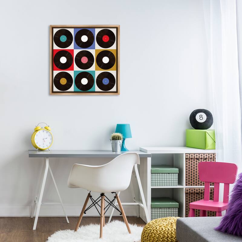 Stupell Geometric Music Records Framed Floater Canvas Wall Art Design By Katrina Craven