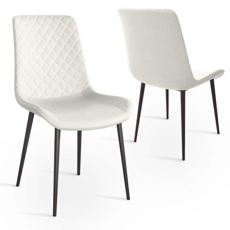 White PU Leather Dining Chair Set of 4 with Metal Legs