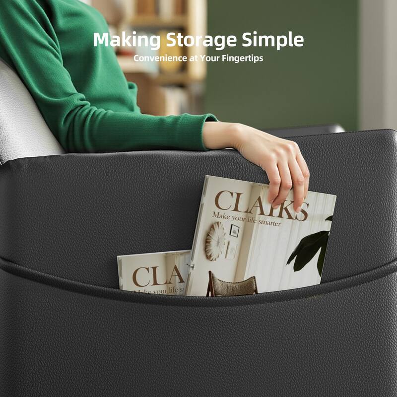 Power Recliner Chair for Adults - Black Leather Electric Recliner / Footrest & Backrest, Padded Seat, Compact