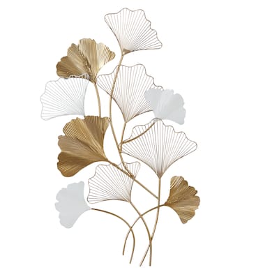 Metal Leaf Wall Decor with White Accents - Gold - Roche River Decor