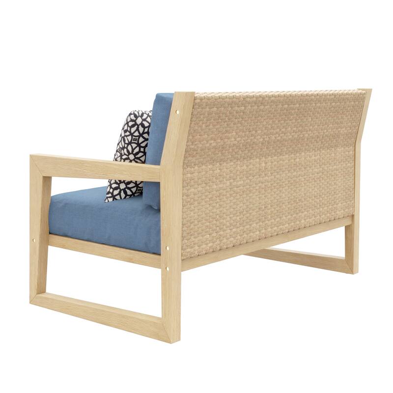 Corvus Augusta Patio Loveseat with Sunbrella Pillows - Blue / Antique White