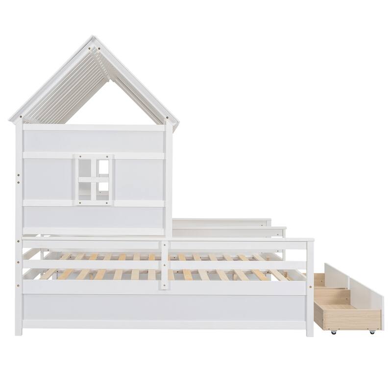 Twin Size House Platform Beds with Two Drawers