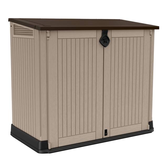 Keter Store-It-Out Midi 30-Cu FT Horizontal Storage Shed Lockable All Weather Resistant With Lid Brown Beige
