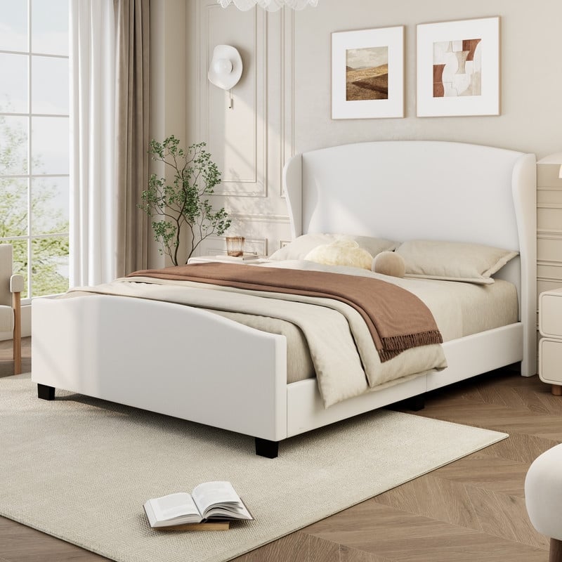 King Size Linen Upholstered Platform Bed, No Box Spring Needed