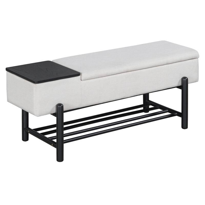 Modern 47.2" Upholstered Storage Bench with Hidden Compartment for Entryway and Living Room