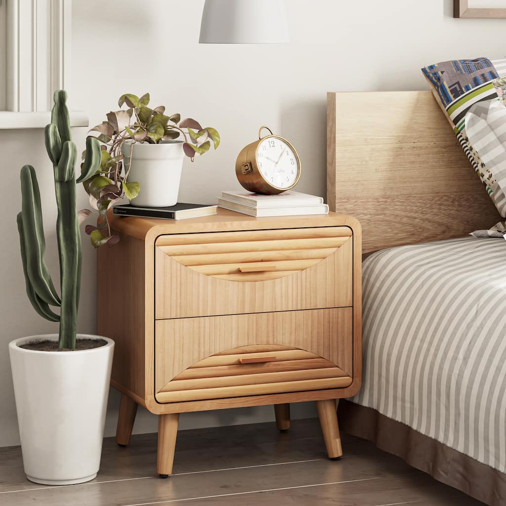 COZAYH Farmhouse Nightstand, Mid Century Nightstand with Handcrafted , Boho, Rustic Style, Natural Wood