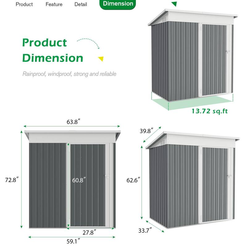 AECOJOY Outdoor Metal Storage Shed with Lockable Door