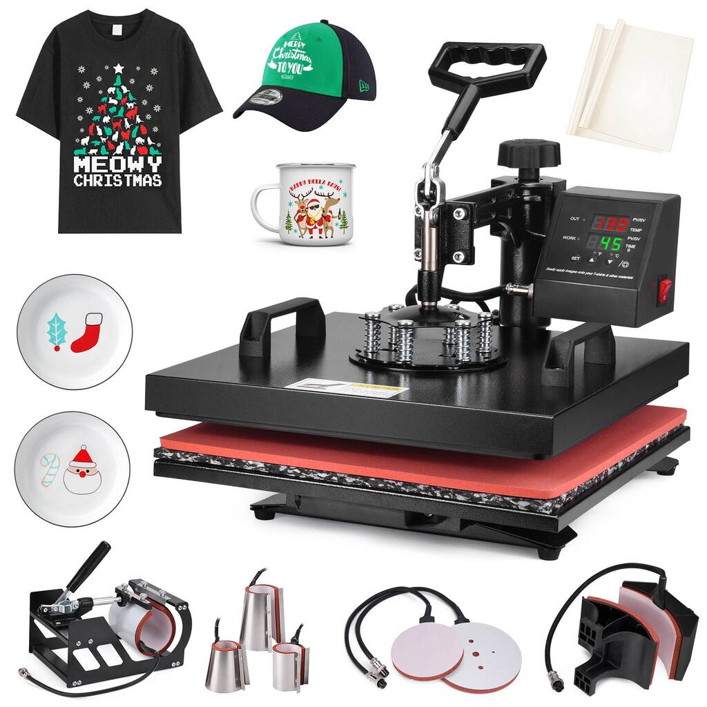 15 in. x 15 in. Pro Heat Press Machine 8 in 1 Combo 360 Swing Away T shirt Press Machine
