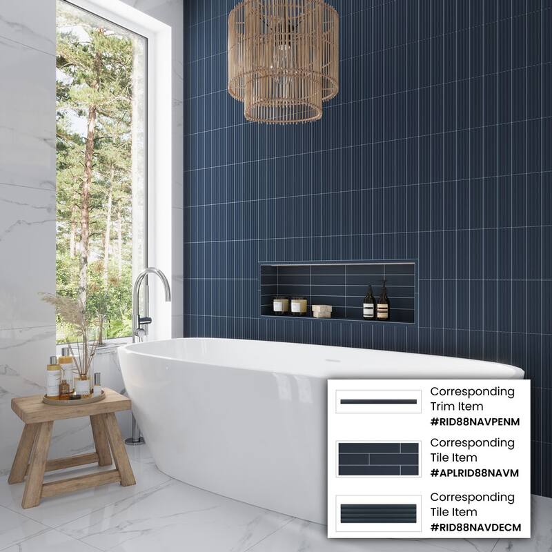 Apollo tile 0.5" x 8" Arte Matte Blue Ceramic Tile (0.3 sq ft/case) - 10 Pack