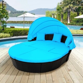 Outdoor Sectional Sofa Set,Daybed,Sunbed,Canopy,Round,Cushions,Blue