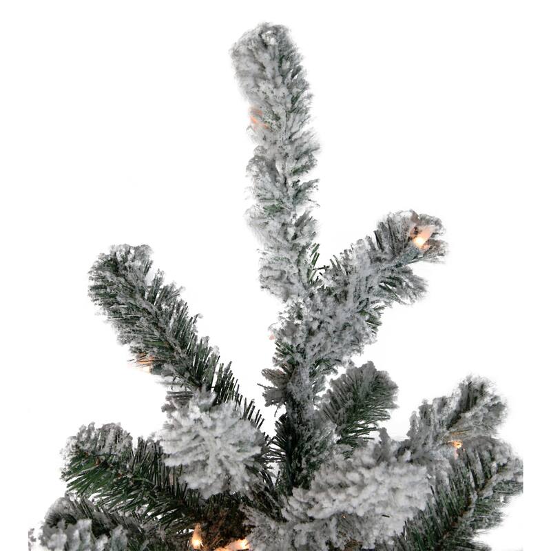 7.5' Full Flocked Emerald Artificial Christmas Tree Warm Clear Lights - 7.5 Foot