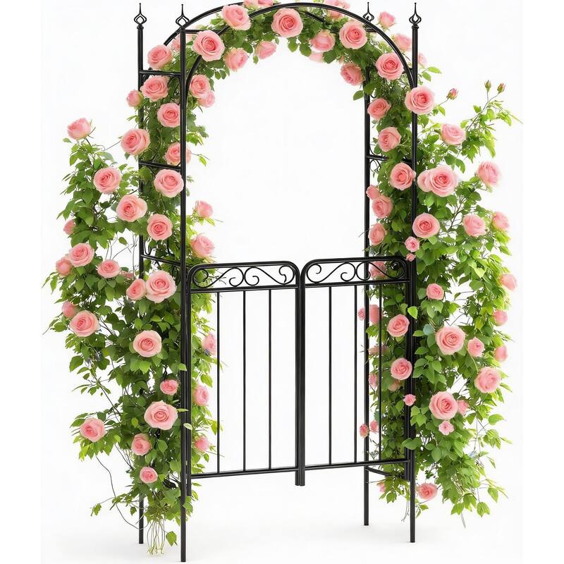 7.9FT Metal Garden Arch, with Double Gates - Black