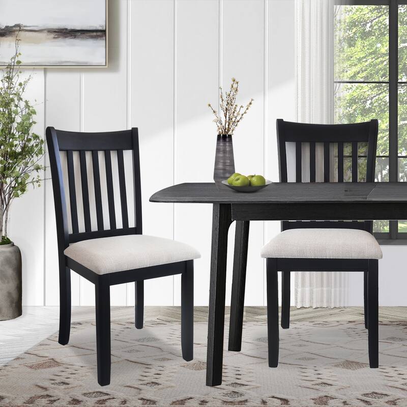 Set of 2 Solid Wood Dining Chairs,Cushion Seats and High Slat Back - Set of 2 - Black White