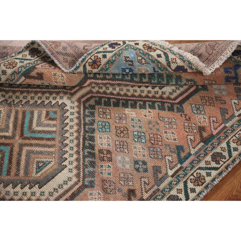 Hand Knotted Oriental 100% Wool Carpet Traditional Geometric Oranges & Rust Bakhtiari Runner Rug - 9' 10'' X 3' 6''