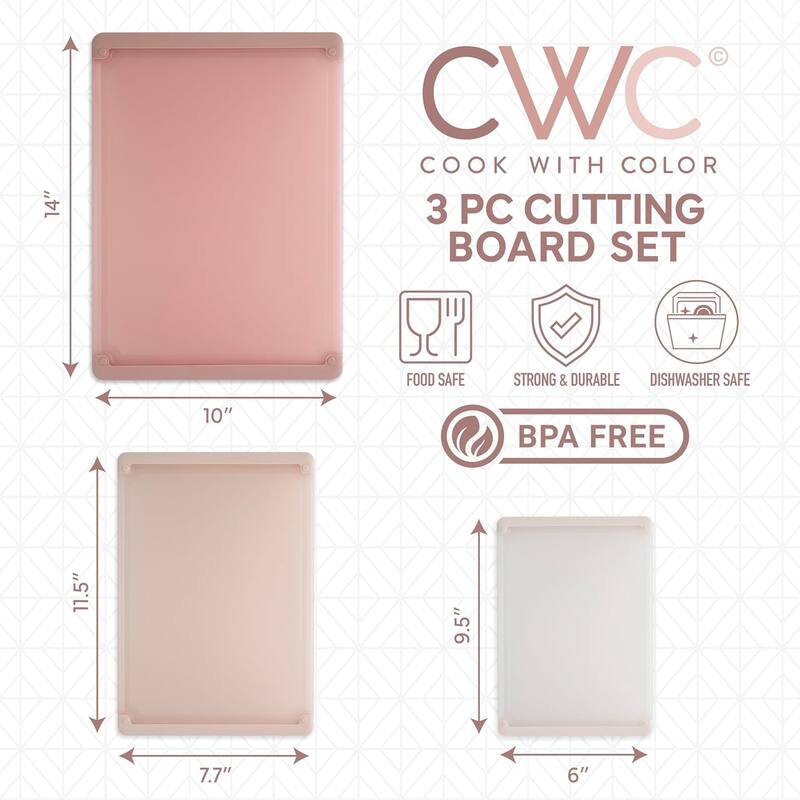 COOK WITH COLOR Extra Large Cutting Board Set, Jumbo-Sized Boards with Rubber Border, 3-Piece