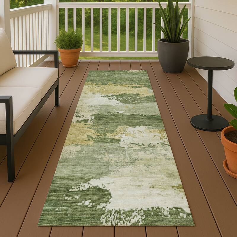 Machine Washable Indoor/ Outdoor Chantille Rug - Olive - 2'3" x 7'6"