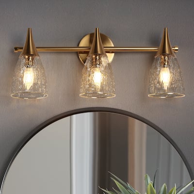 Modern Gold 3-Light Bathroom Vanity Light Textured Glass Wall Sconce - L 21" x W 6" x H 8.7"
