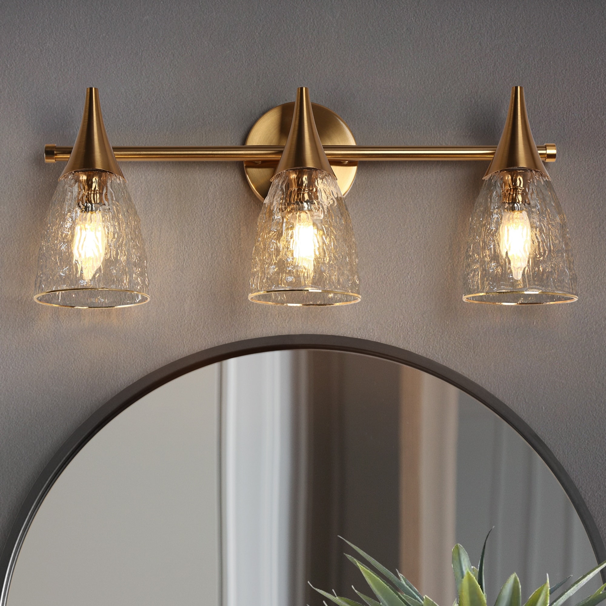 Modern Gold 3-Light Bathroom Vanity Light Textured Glass Wall Sconce - L 21" x W 6" x H 8.7"