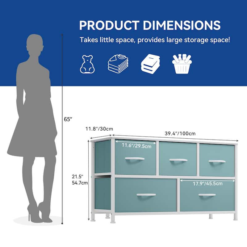 5-drawers Storage Horizontal Bedroom Dresser, Child Dresser with Wood Tabletop