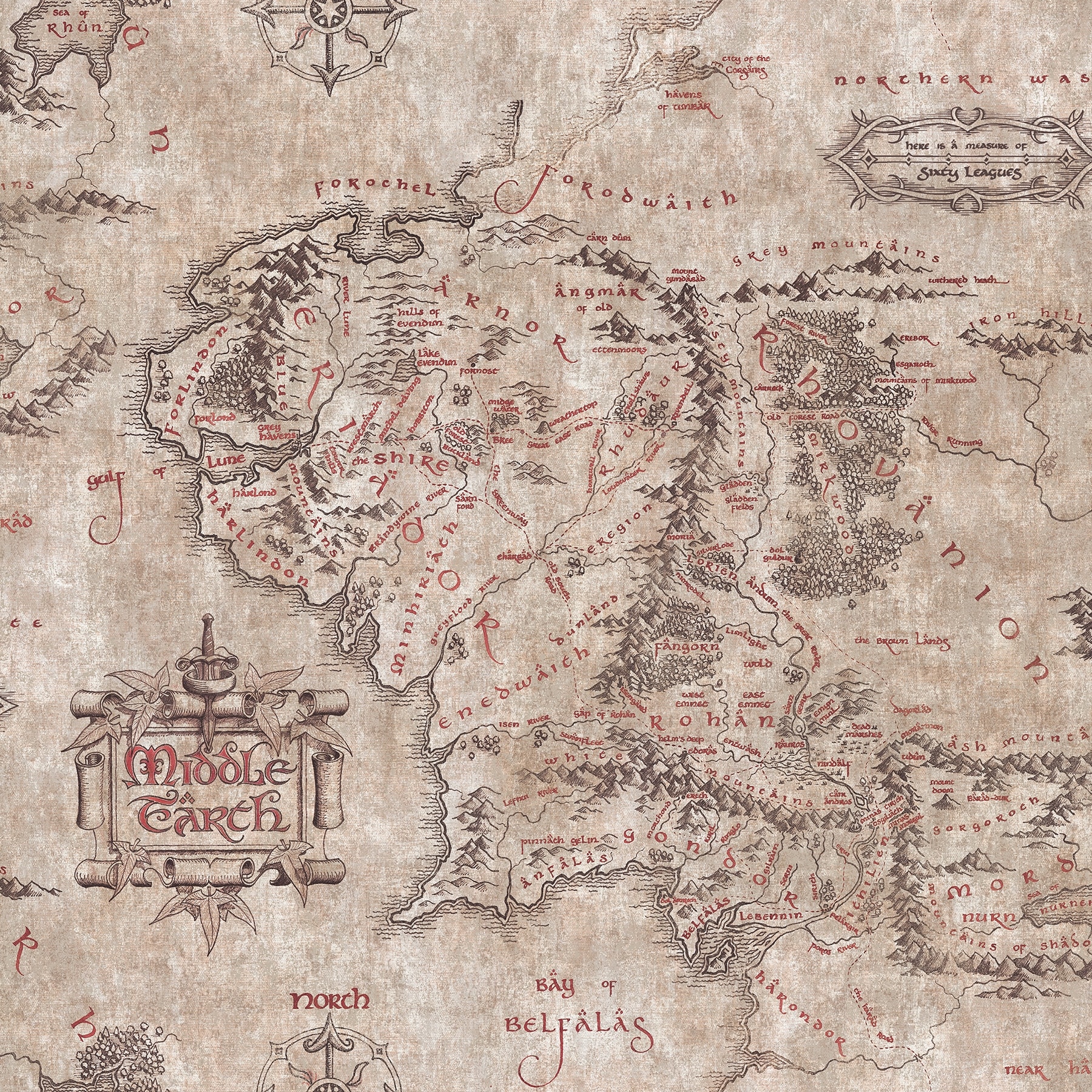 RoomMates Lord of the Rings Parchment Middle Earth Map Peel and Stick Wallpaper