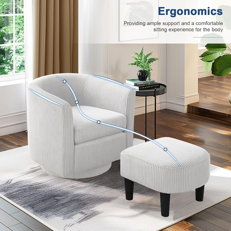 360° Swivel Accent Chair with Ottoman, Barrel Chair with Upholstered