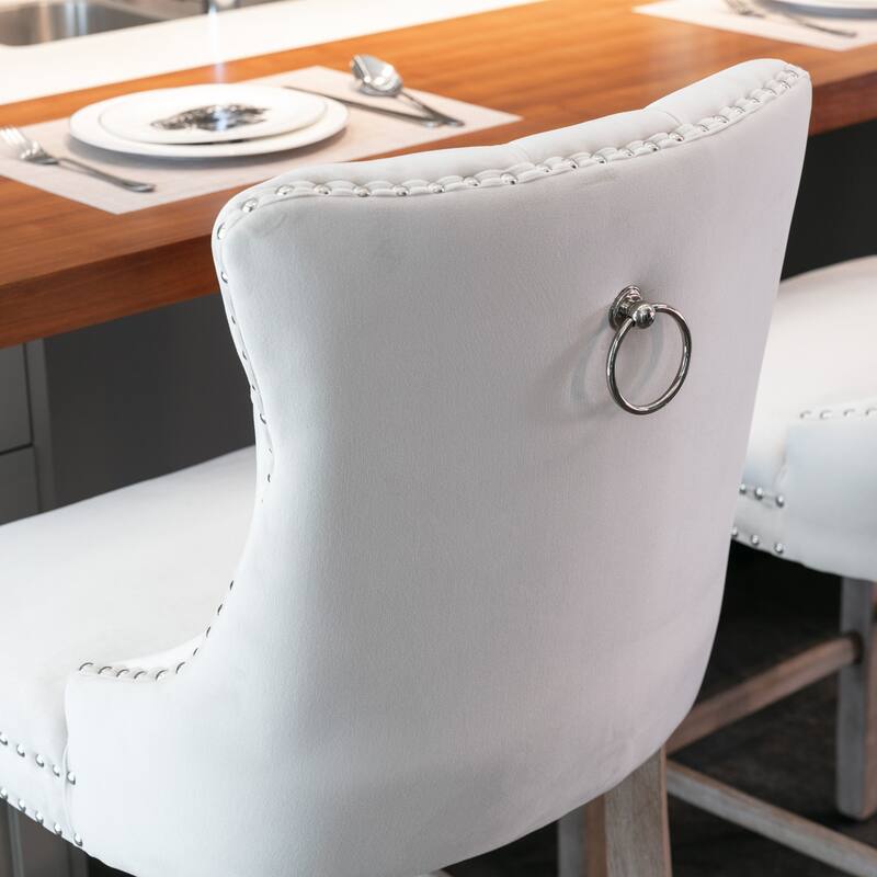 Counter Height Bar Chairs Set of 2, Upholstered Kitchen Island Chairs with Wooden Legs, Dining Room Chairs with Wingback