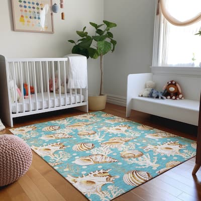 Premium Washable Super Soft Coastal Seashells Mayfield Rug