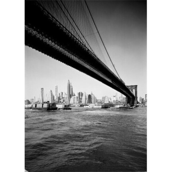Usa New York City Brooklyn Bridge With Lower Manhattan Skyline In