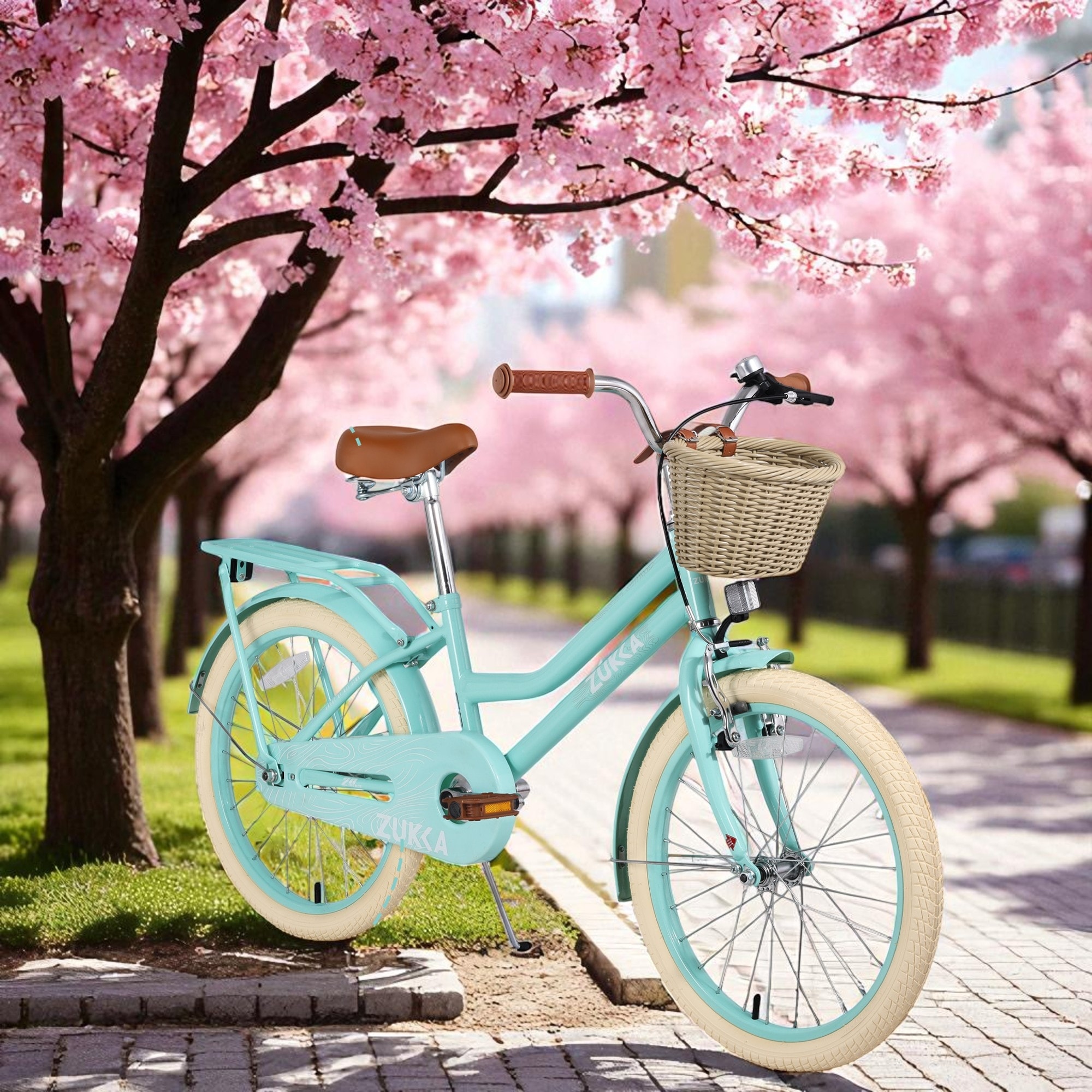 20 Inch Girls Bike with Basket, Single Speed Steel Frame, Front V