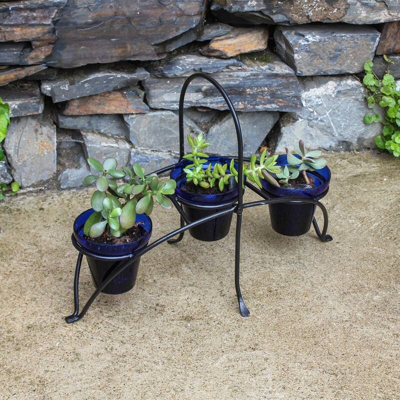 Achla Designs Small Herb Caddy Plant Stand for Kitchen or Garden, 16.75 Inch Tall, Graphite Powder Coat Finish