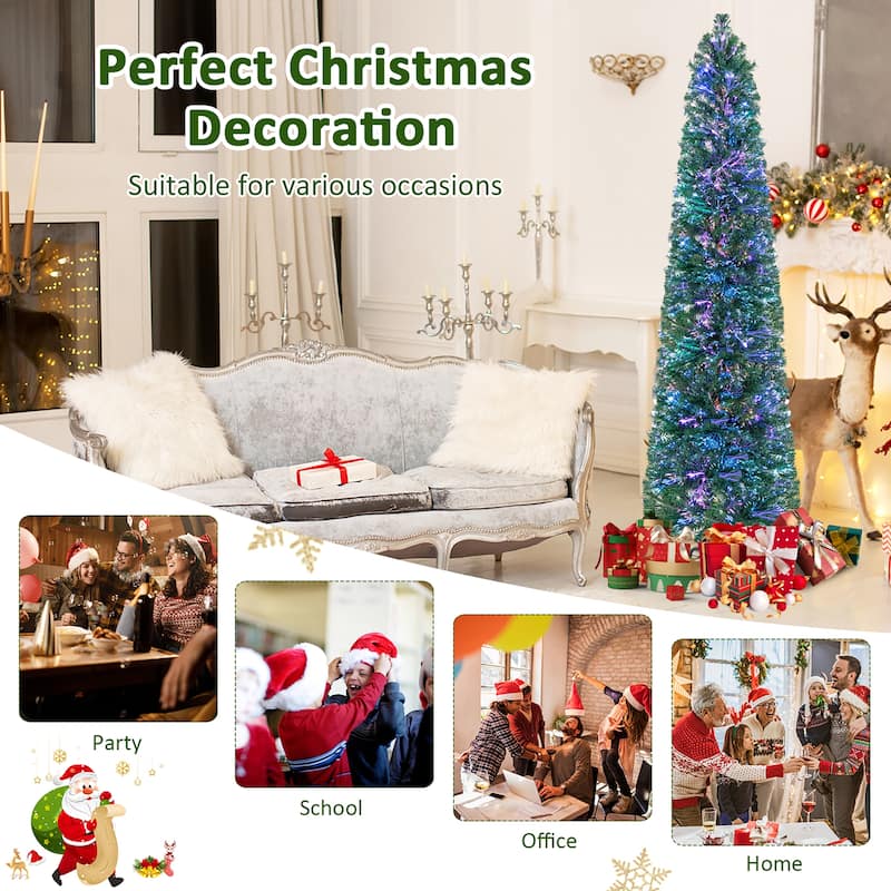 Gymax 7 FT Fiber Optic Artificial Christmas Tree Slim Pencil Xmas Tree