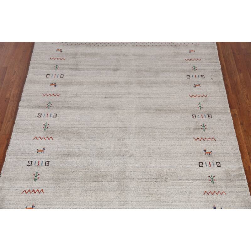 Gabbeh Indian Area Rug Hand-Knotted Grey Tribal Wool Carpet - 5'0" x 7'9"