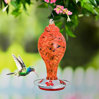 Speckled Art Glass Hummingbird Feeder with Bronze Gondola