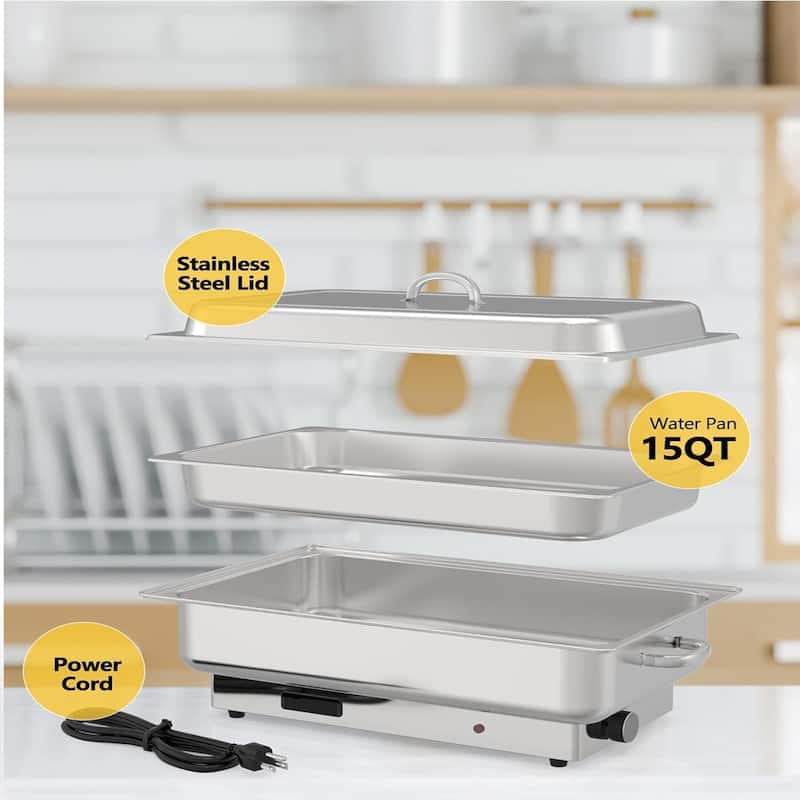 Electric Chafing Dishes 9QT Stainless Steel Chafers and Buffet Warmers Sets with1 Full-Size Pan 2 Half-Size Pan - 1 1/1 + 2 1/2