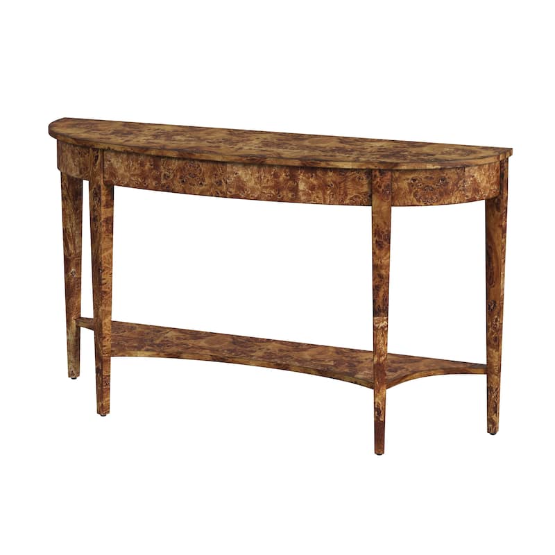 Astor 54"W Burl Wood Demilune Console Table