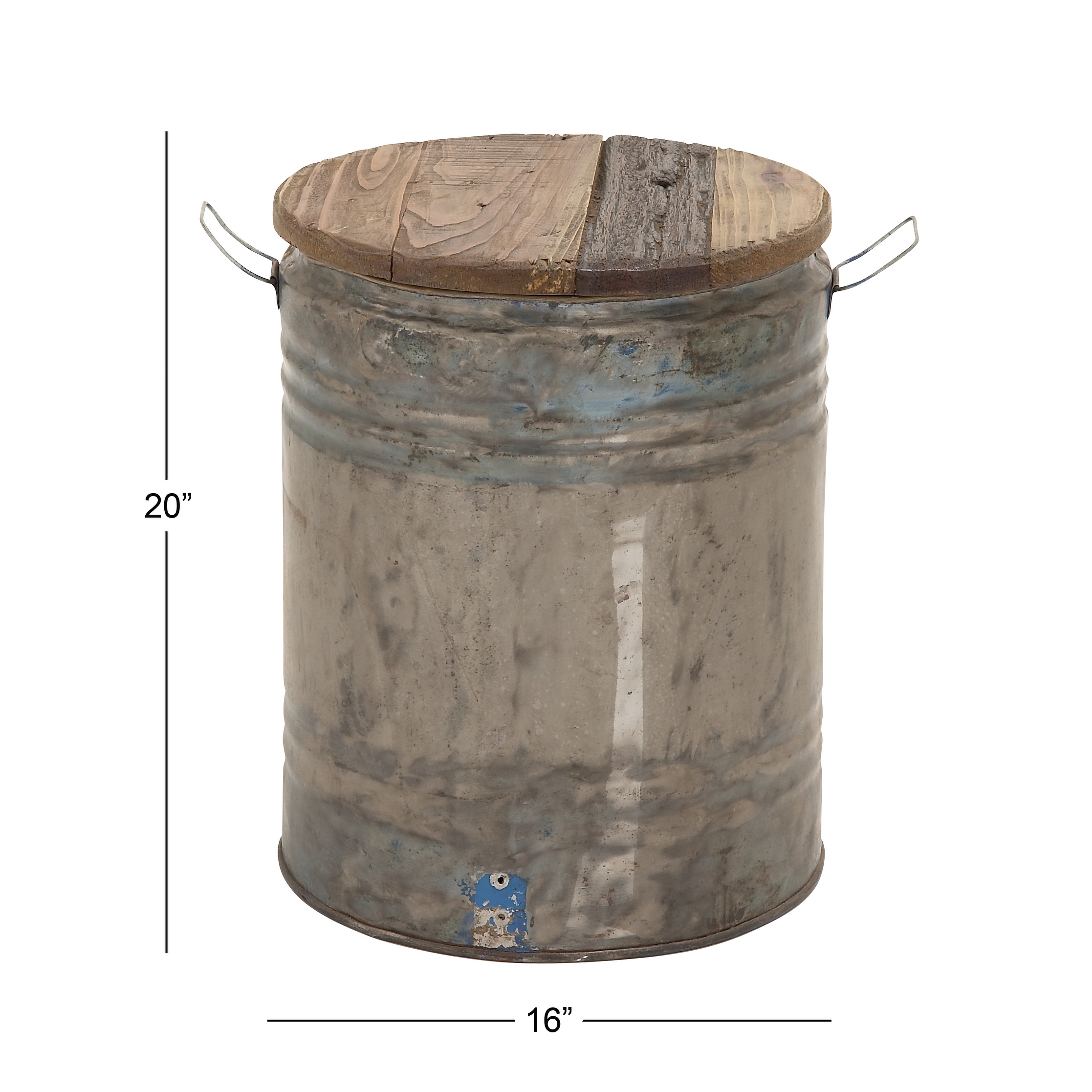 Gray Metal Farmhouse Accent Table with Brown Wood Top - 16 x 16 x 20