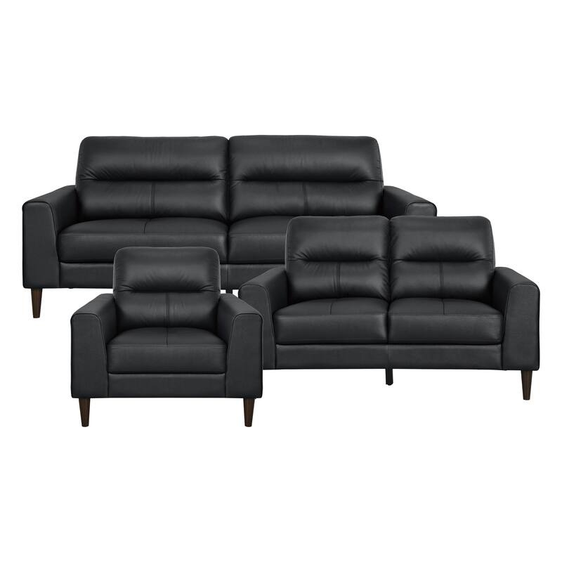 Dakota 3-Piece Leather Match Living Room Sofa Set - Black
